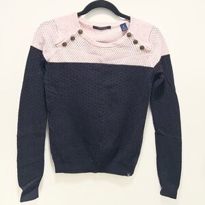 Scotch & Soda Pink and Navy Crew Neck Knit Button Detail Sweater